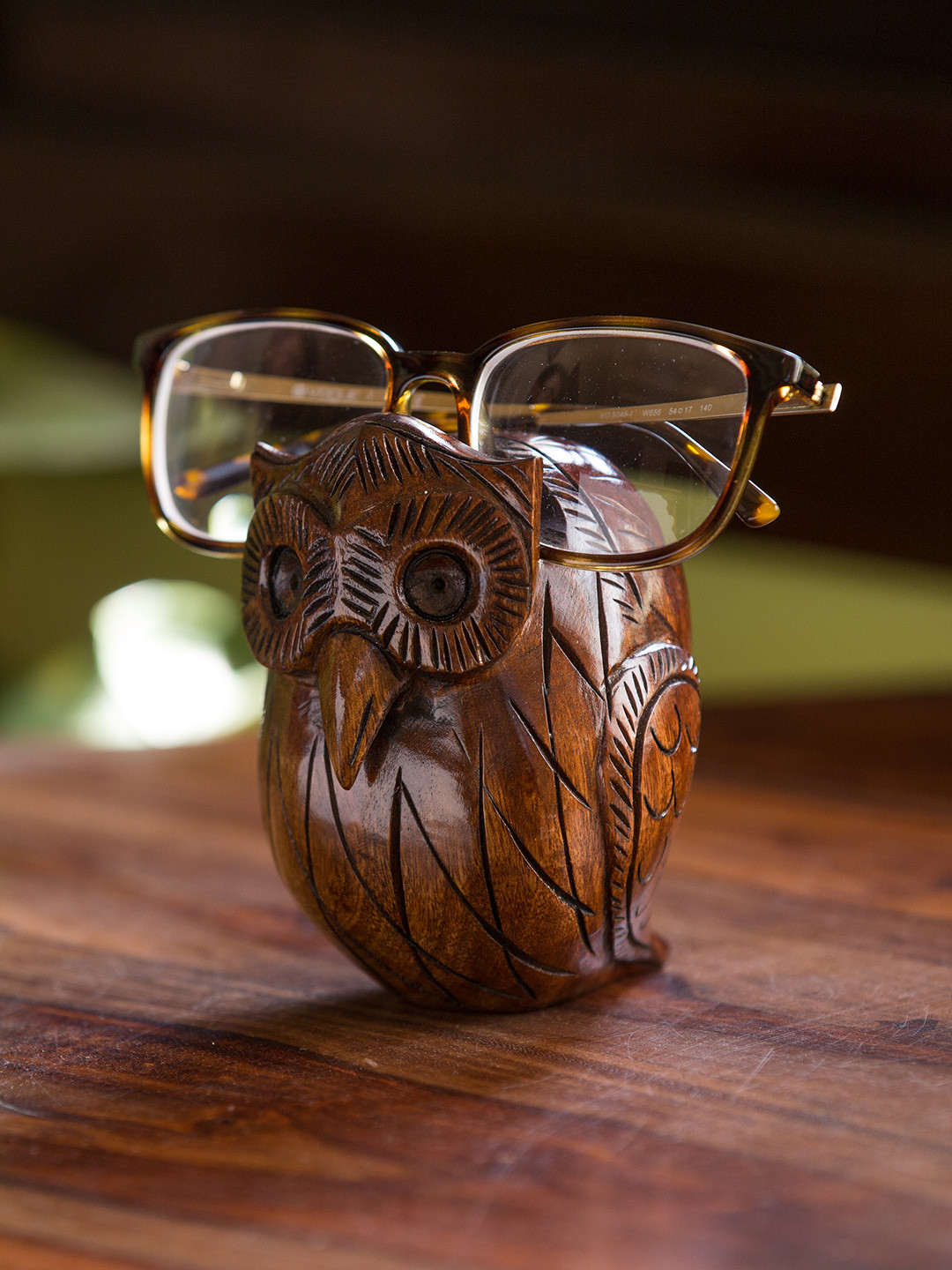 ExclusiveLane Brown Wooden Handcarved Owl Spectacle Holder Showpieces