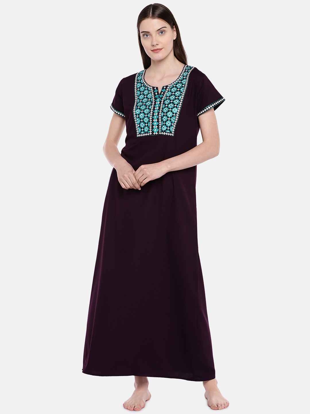 Sand Dune Burgundy Embroidered Nightdress 6692 Wine