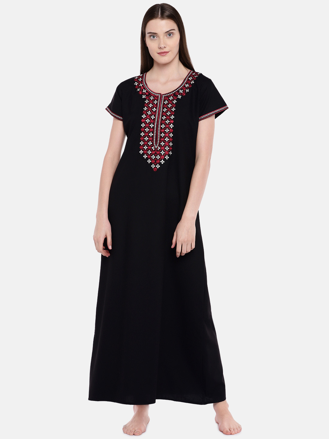 Sand Dune Black Embroidered Nightdress 6454 Black