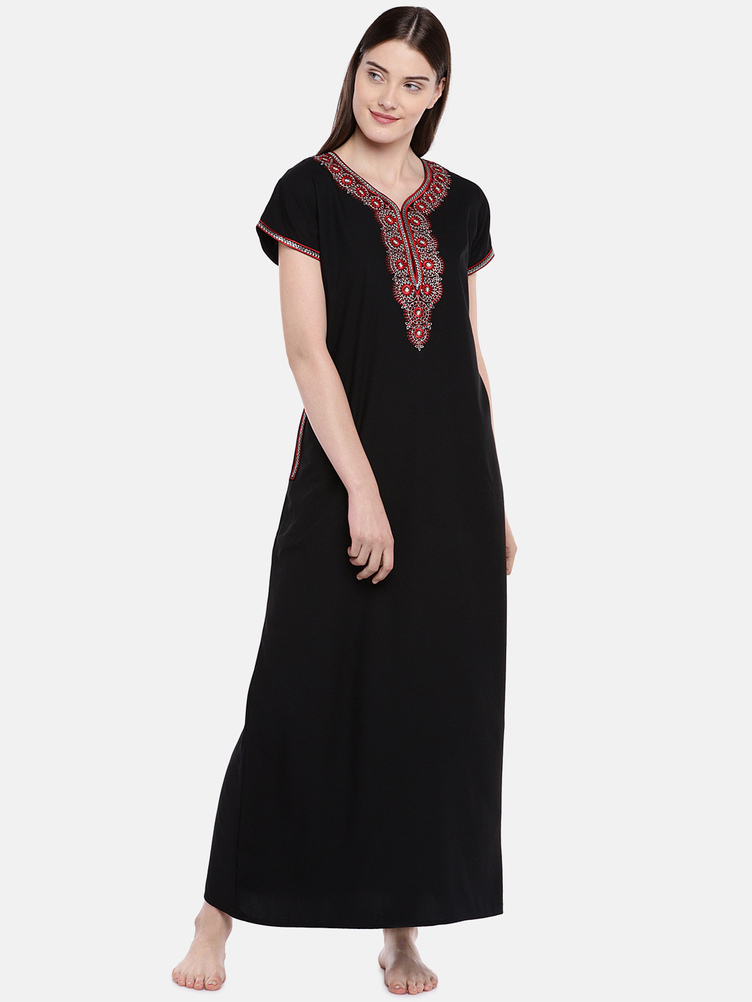 Sand Dune Black Embroidered Nightdress 6065