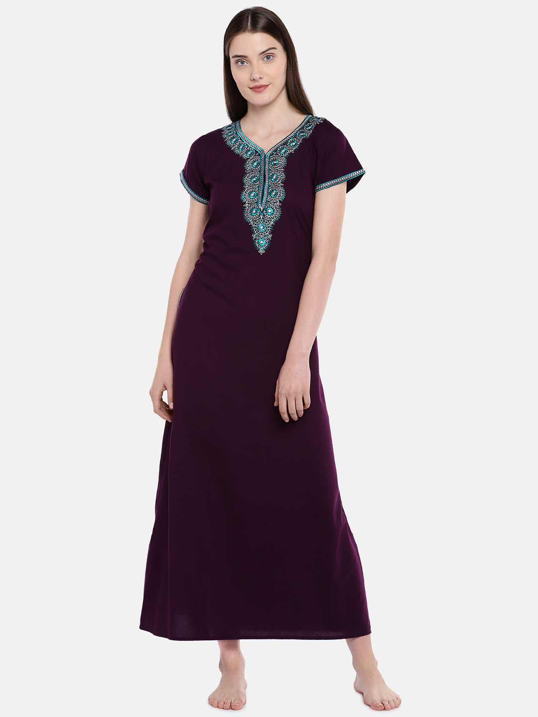 Sand Dune Magenta Embroidered Nightdress 6065