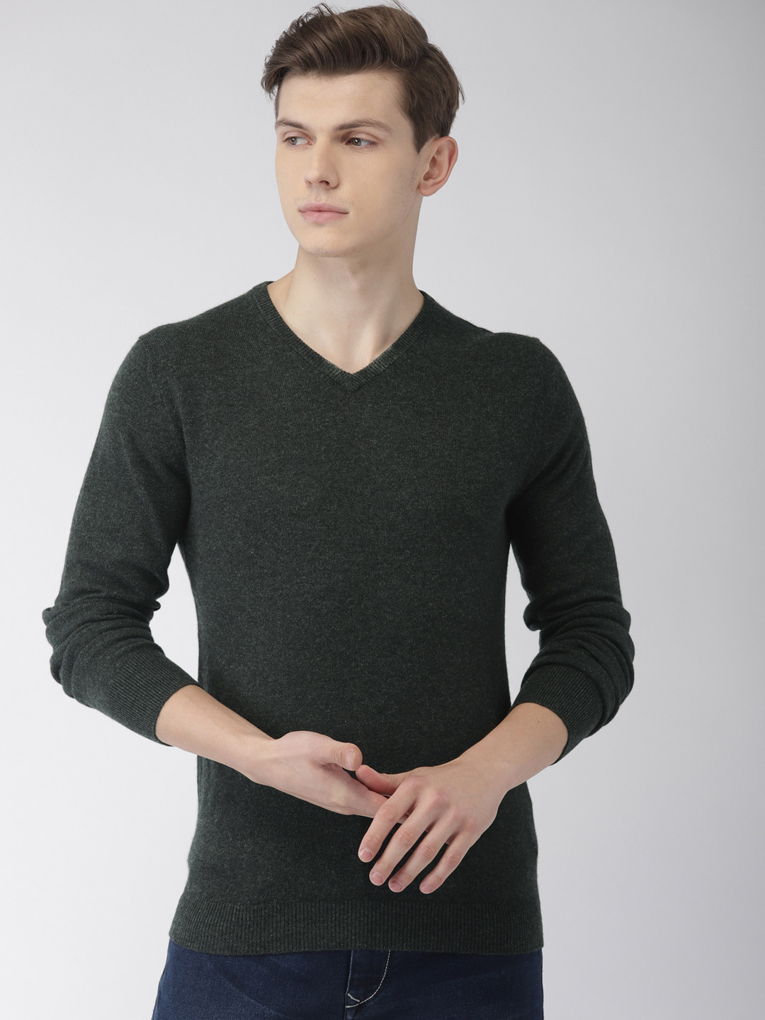 Buy Celio Men Charcoal Grey Solid V 