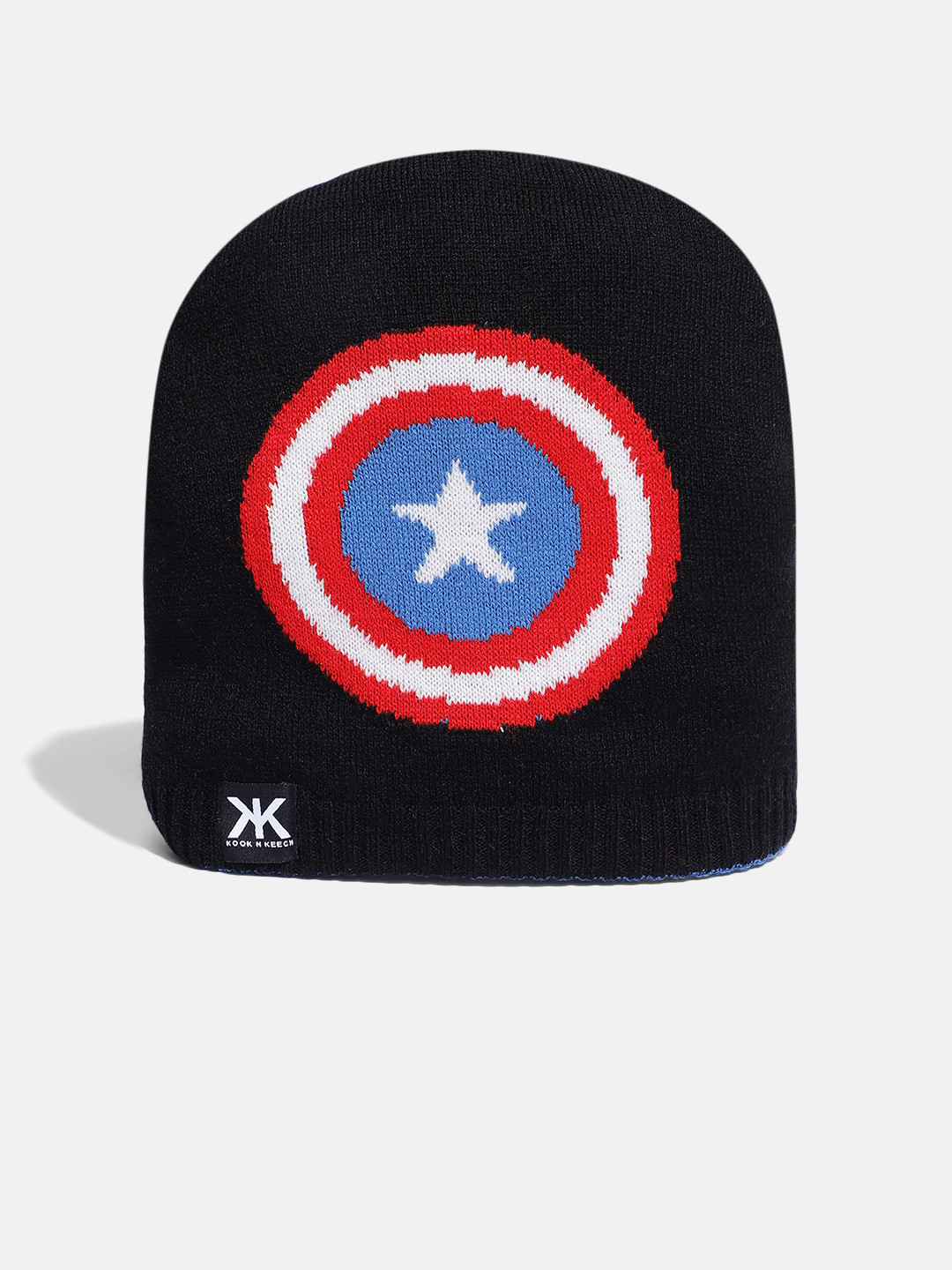 Kook N Keech Unisex Black & Blue Reversible Captain America Beanie