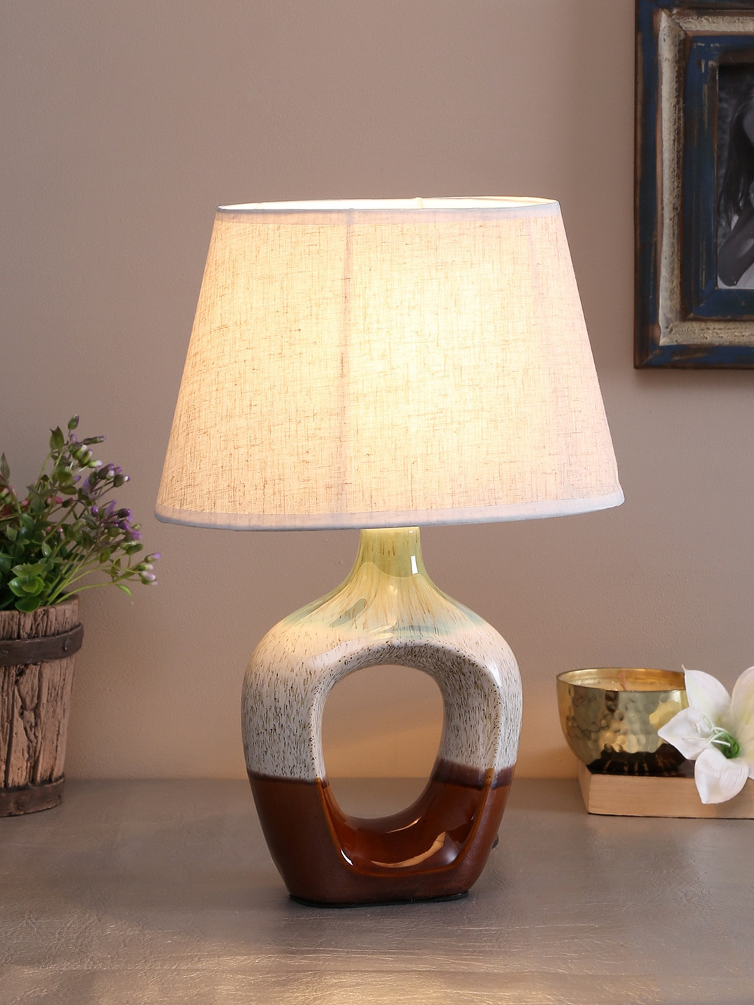 TAYHAA White & Brown Solid Ceramic Table Lamp