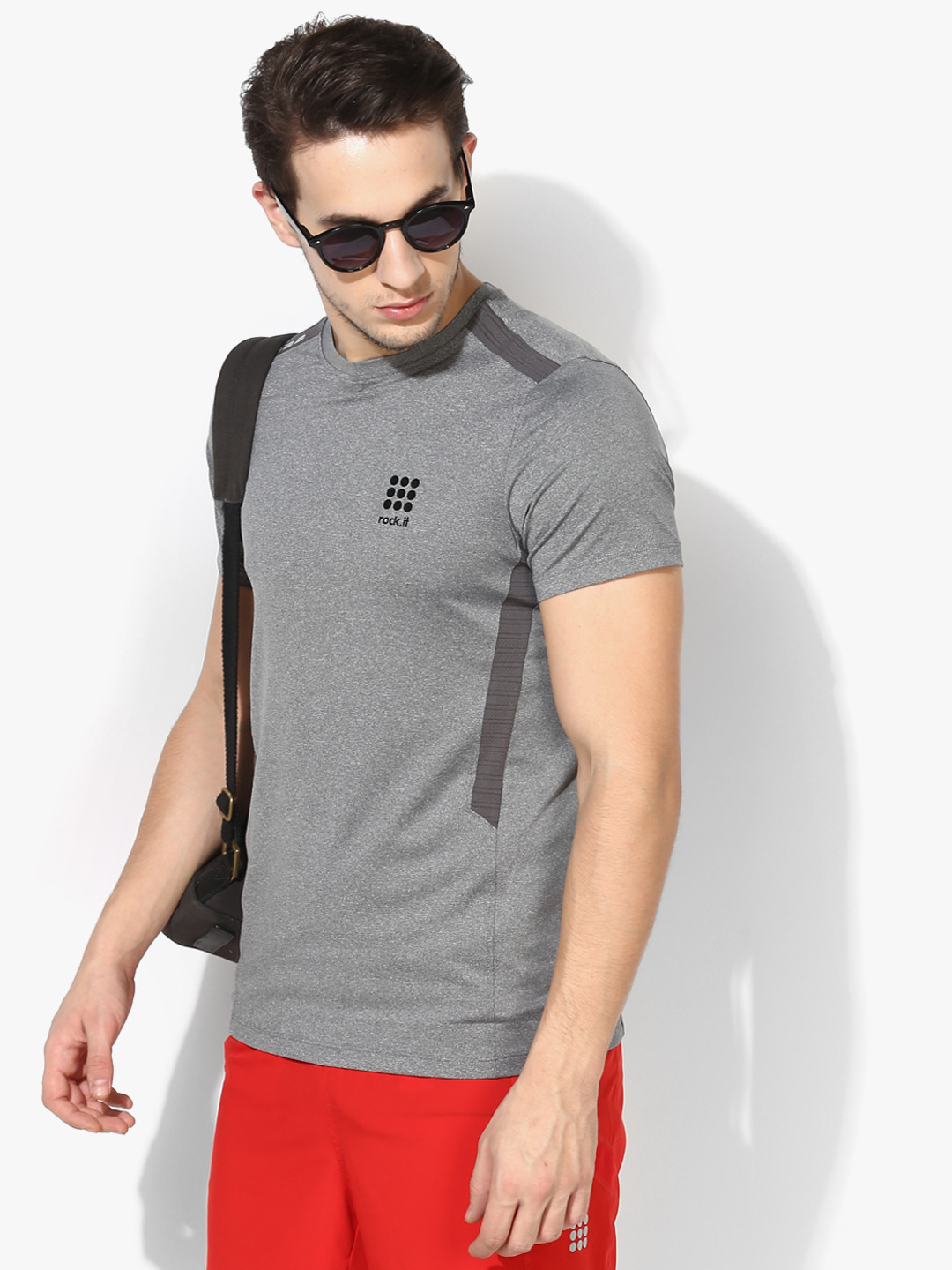 Grey Textured Round Neck T-Shirt