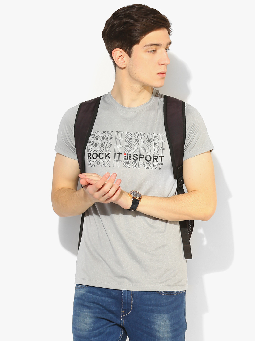 Grey Printed Round Neck T-Shirt