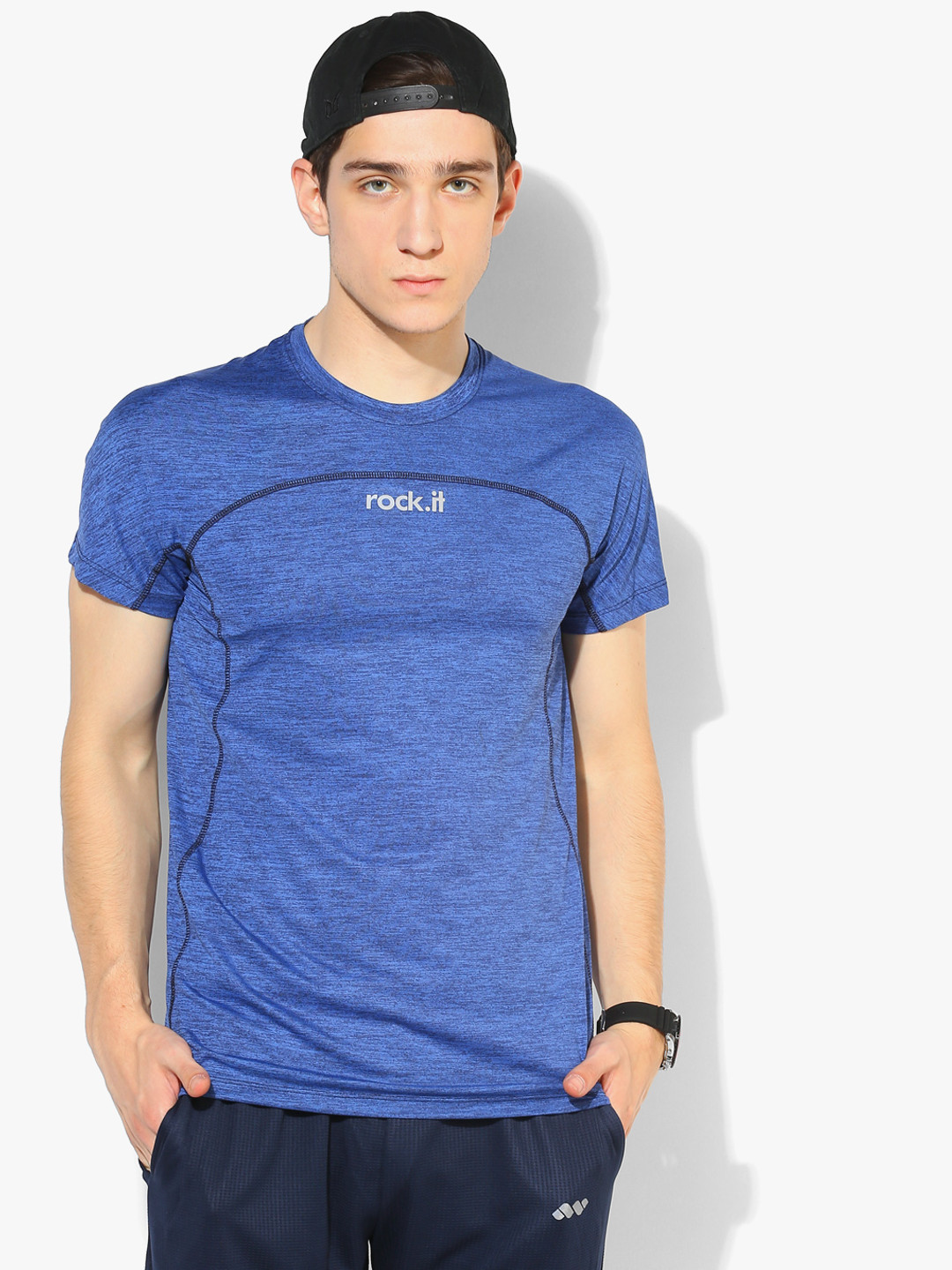 Blue Textured Round Neck T-Shirt