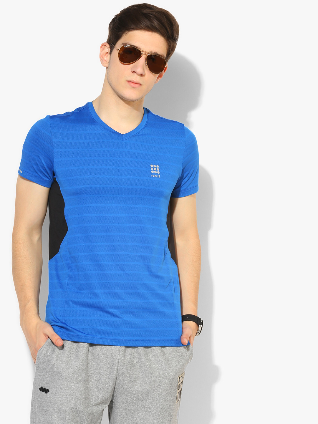 Blue Striped V Neck T-Shirt