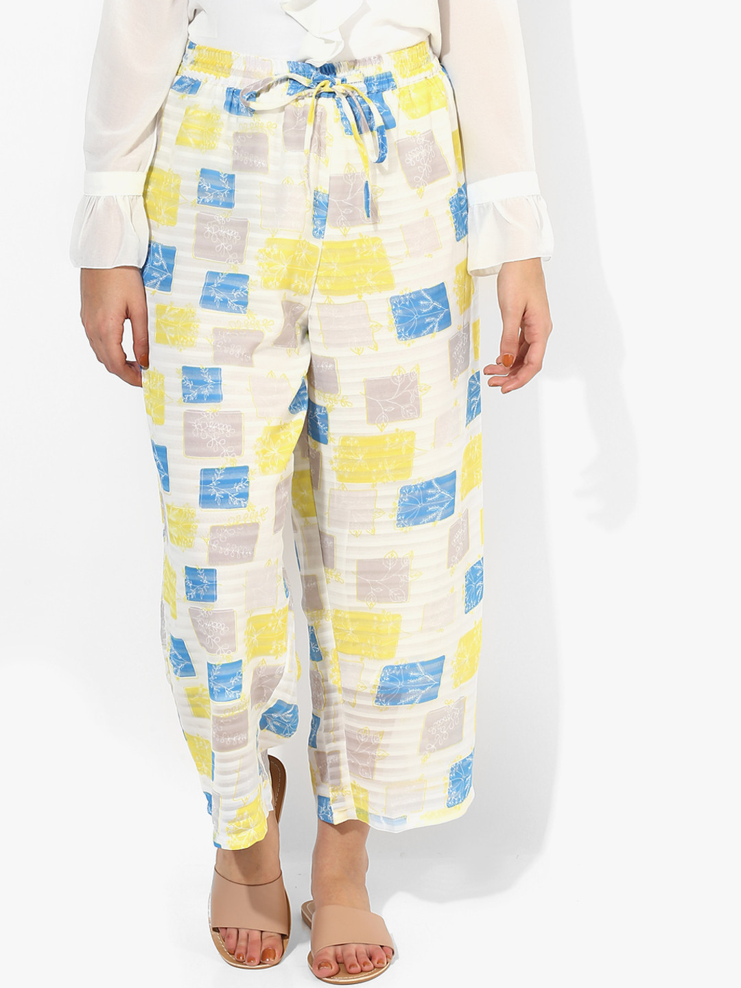 Off White Printed Regular Fit Palazzo