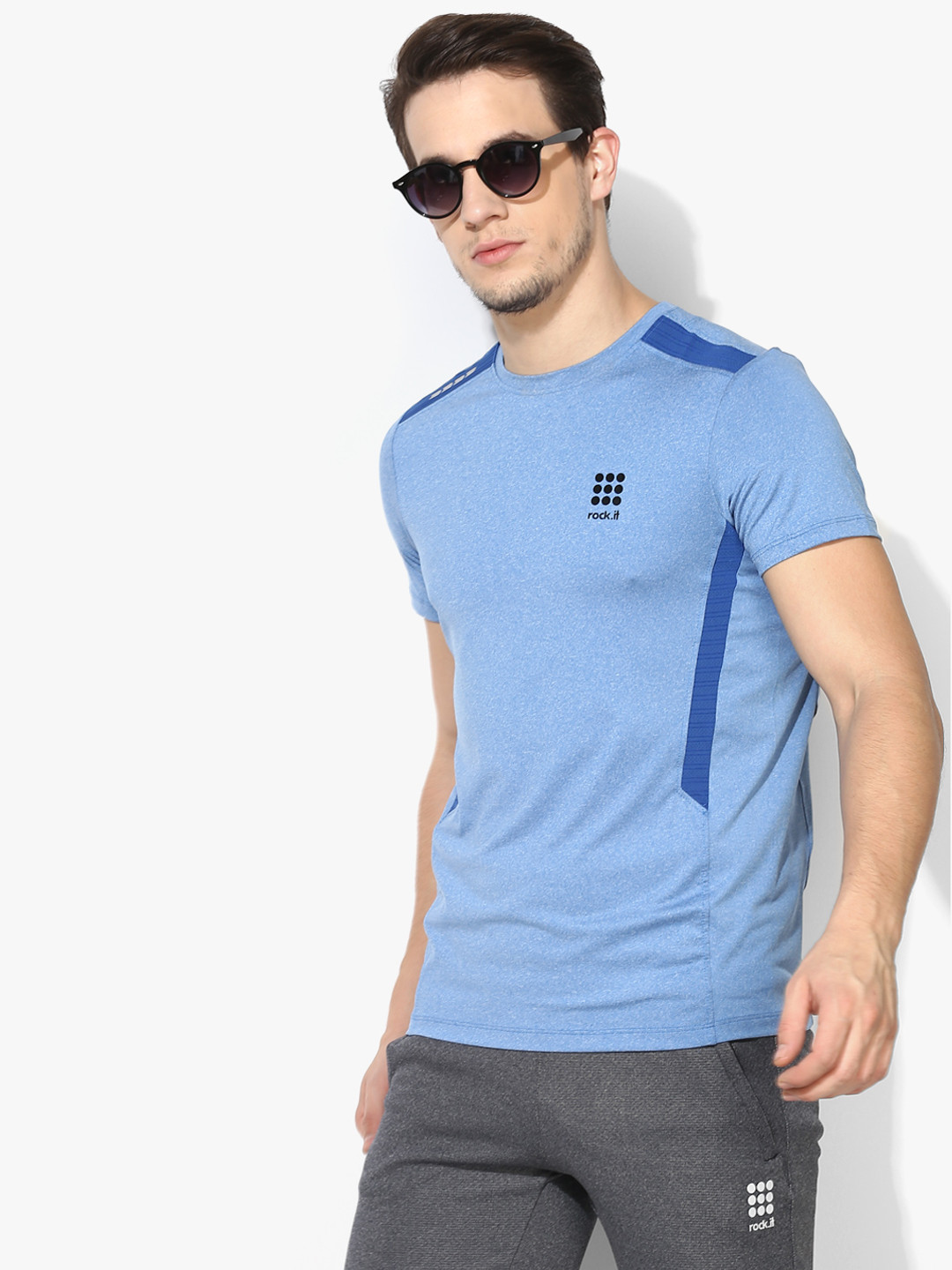 Blue Textured Round Neck T-Shirt