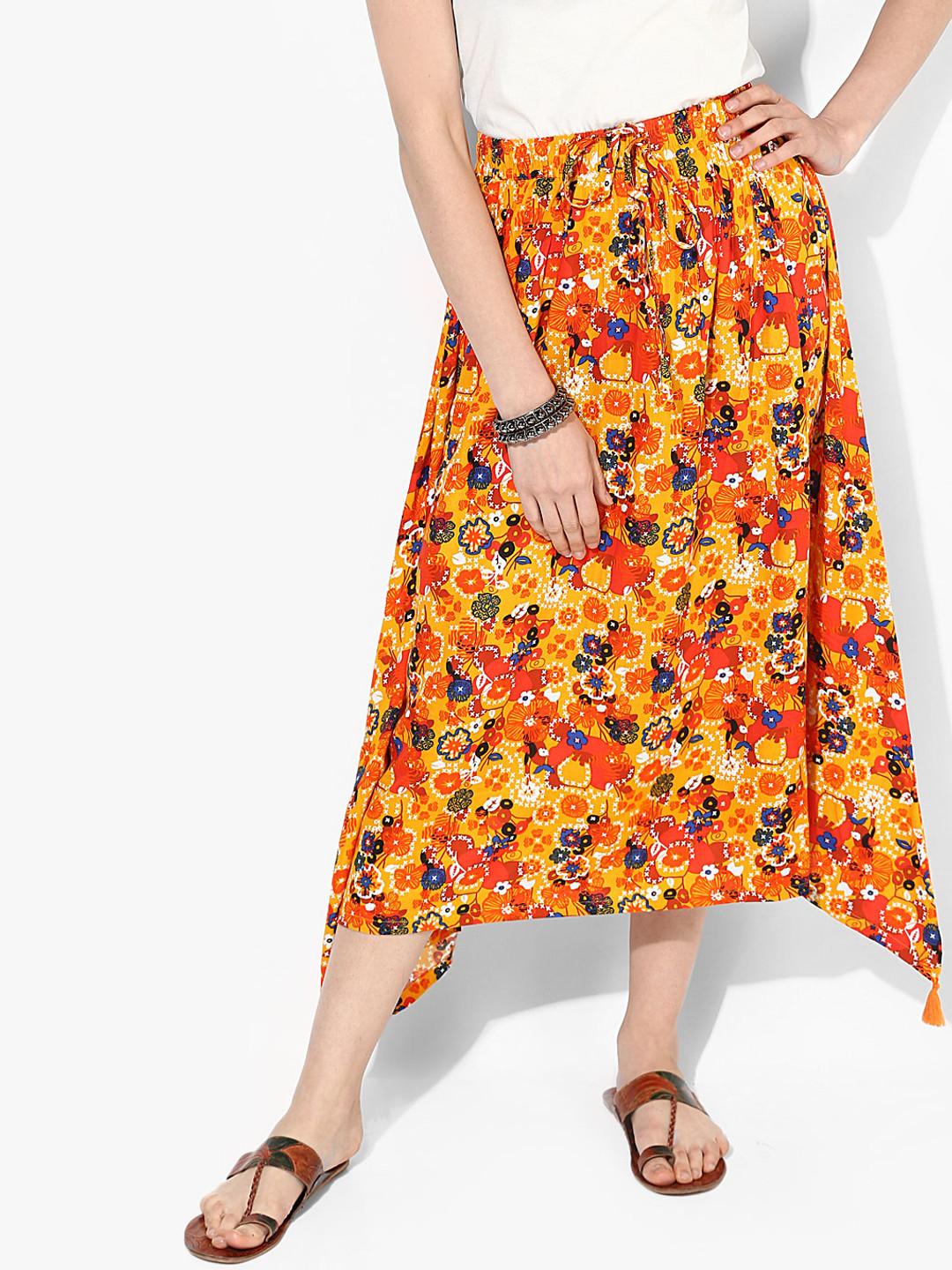 Yellow Printed Flared Skirt