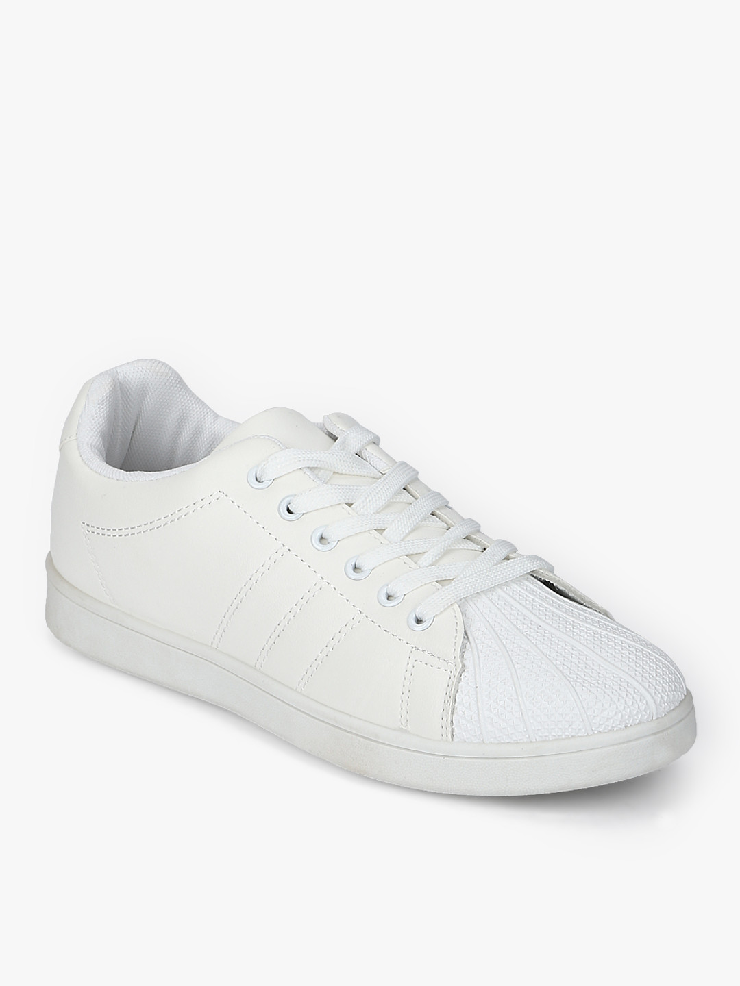 Truffle Collection Women White Solid Sneakers with Thread Work Detail