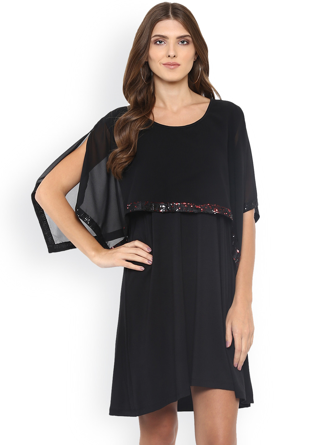 Qurvii Plus Size Women Black Solid A-Line Dress