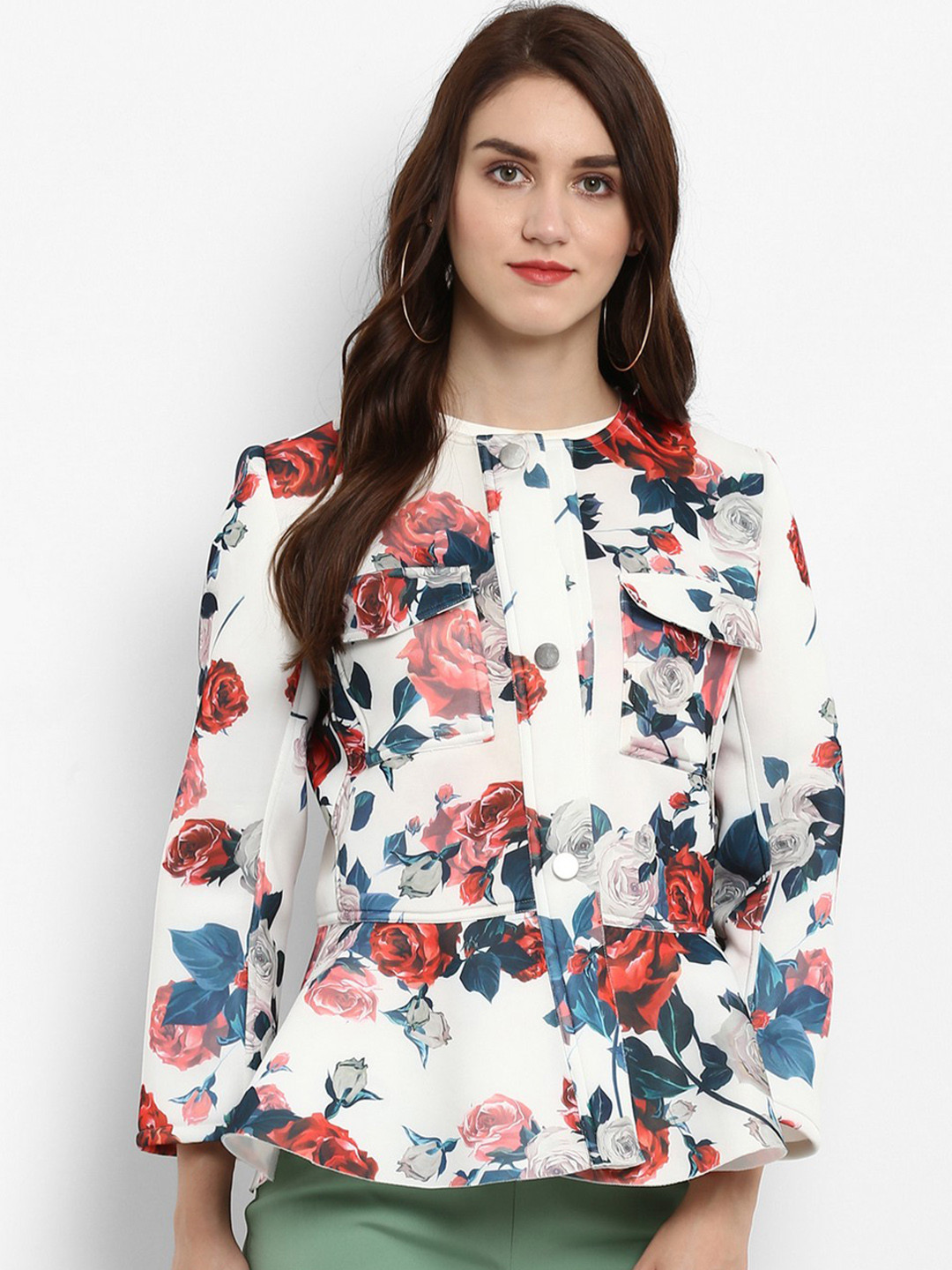 Zima Leto Women White Printed Casual Blazer