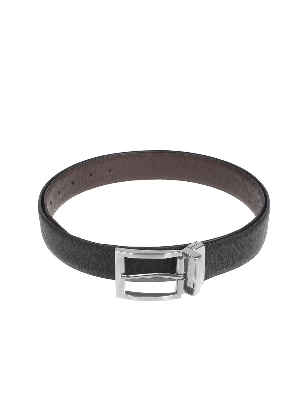 amicraft Men Black & Brown Leather Reversible Textured Belt ACNINJ