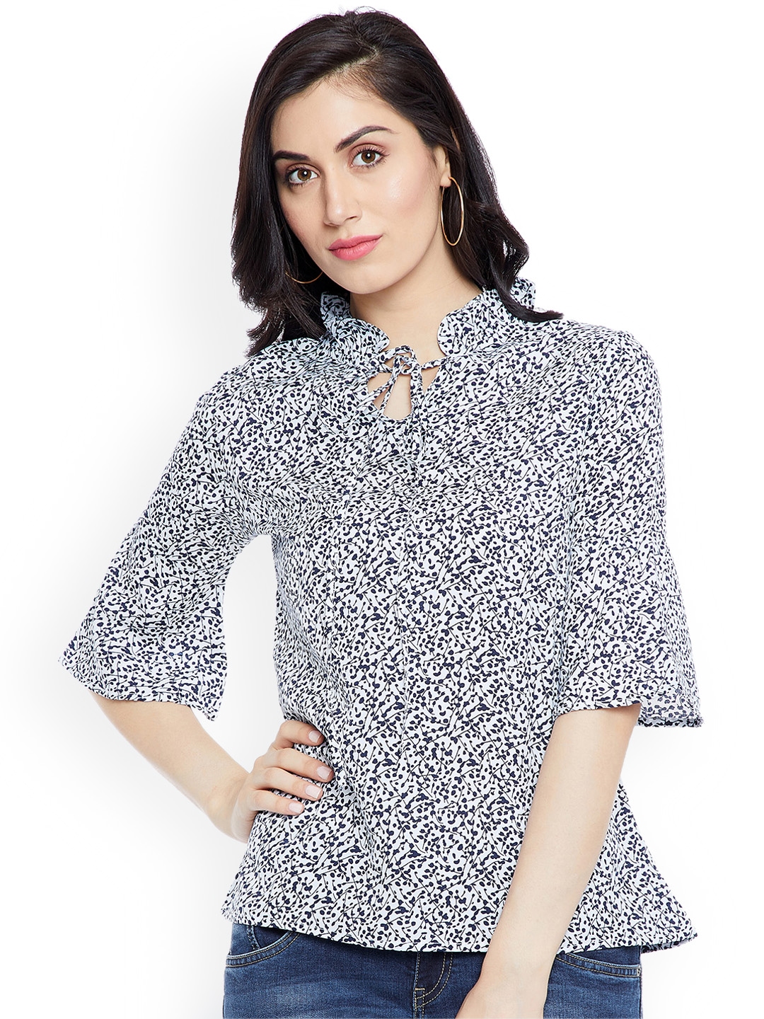 Toshee Women White Printed Bell Sleeves Top