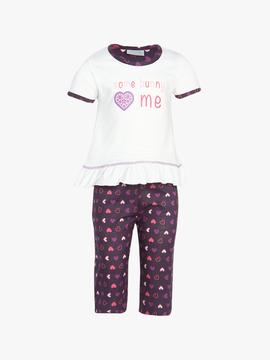 De-Nap Girls Off White Printed Capri Set