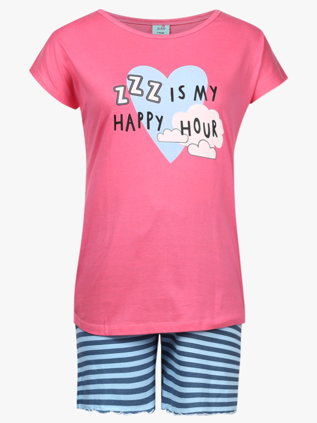 July Nightwear Women Pink & Blue Printed Night suit