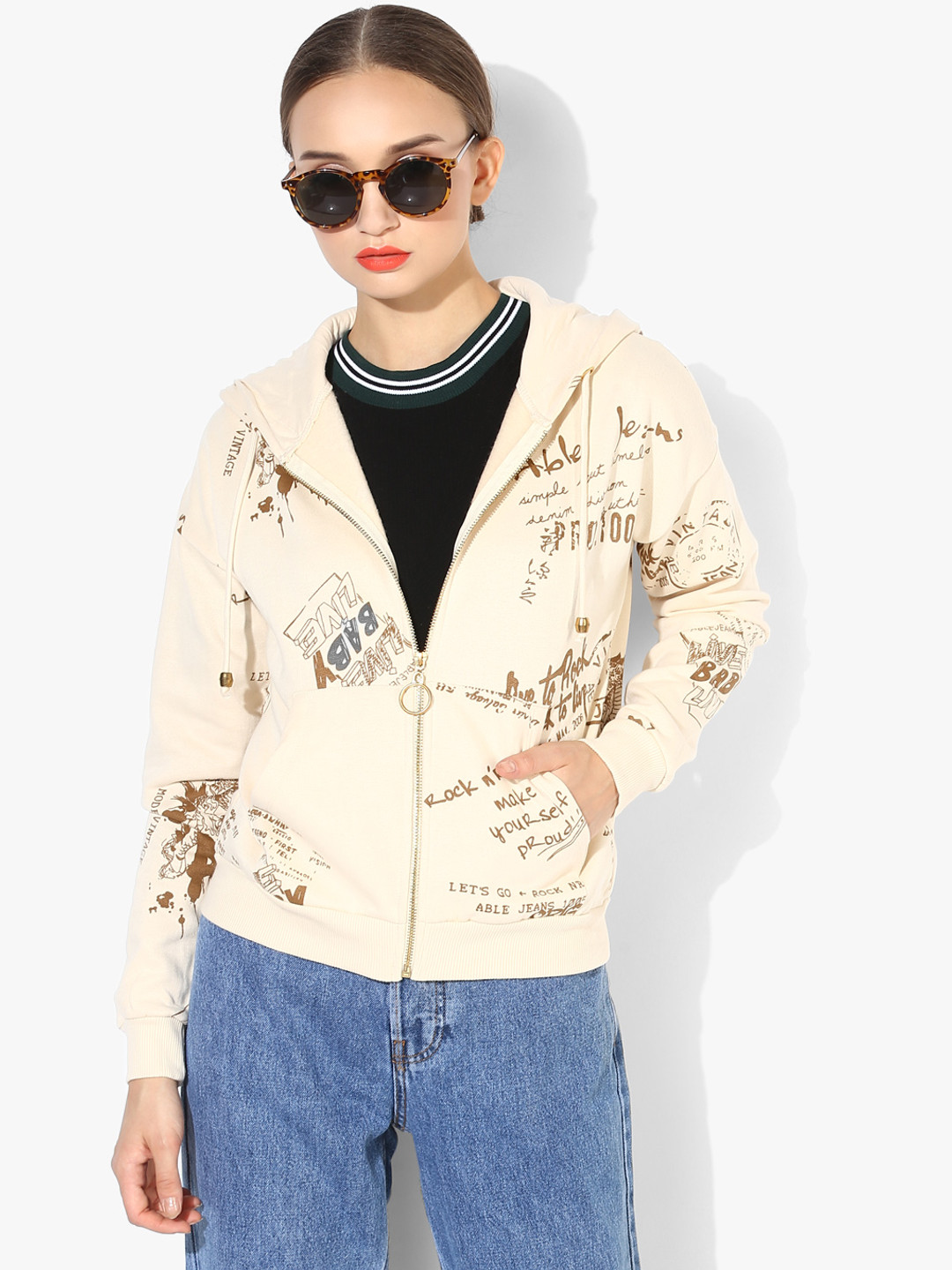 Deal Jeans Women Cream-Coloured Printed Tailored Jacket