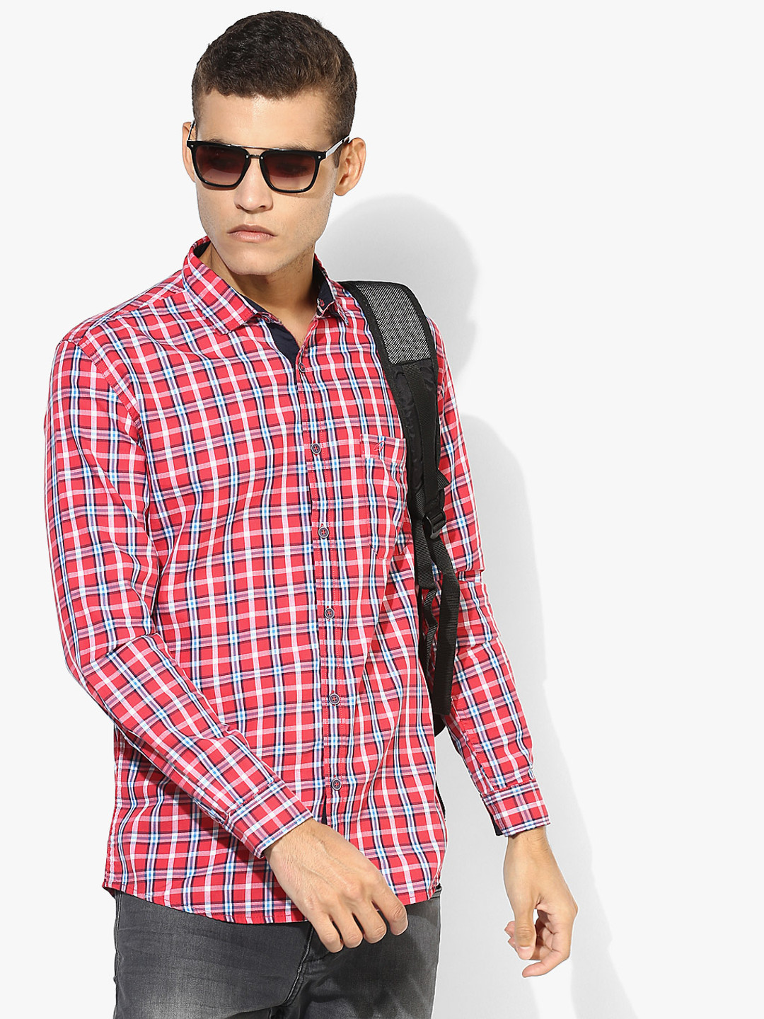 Red Checked Slim Fit Casual Shirt