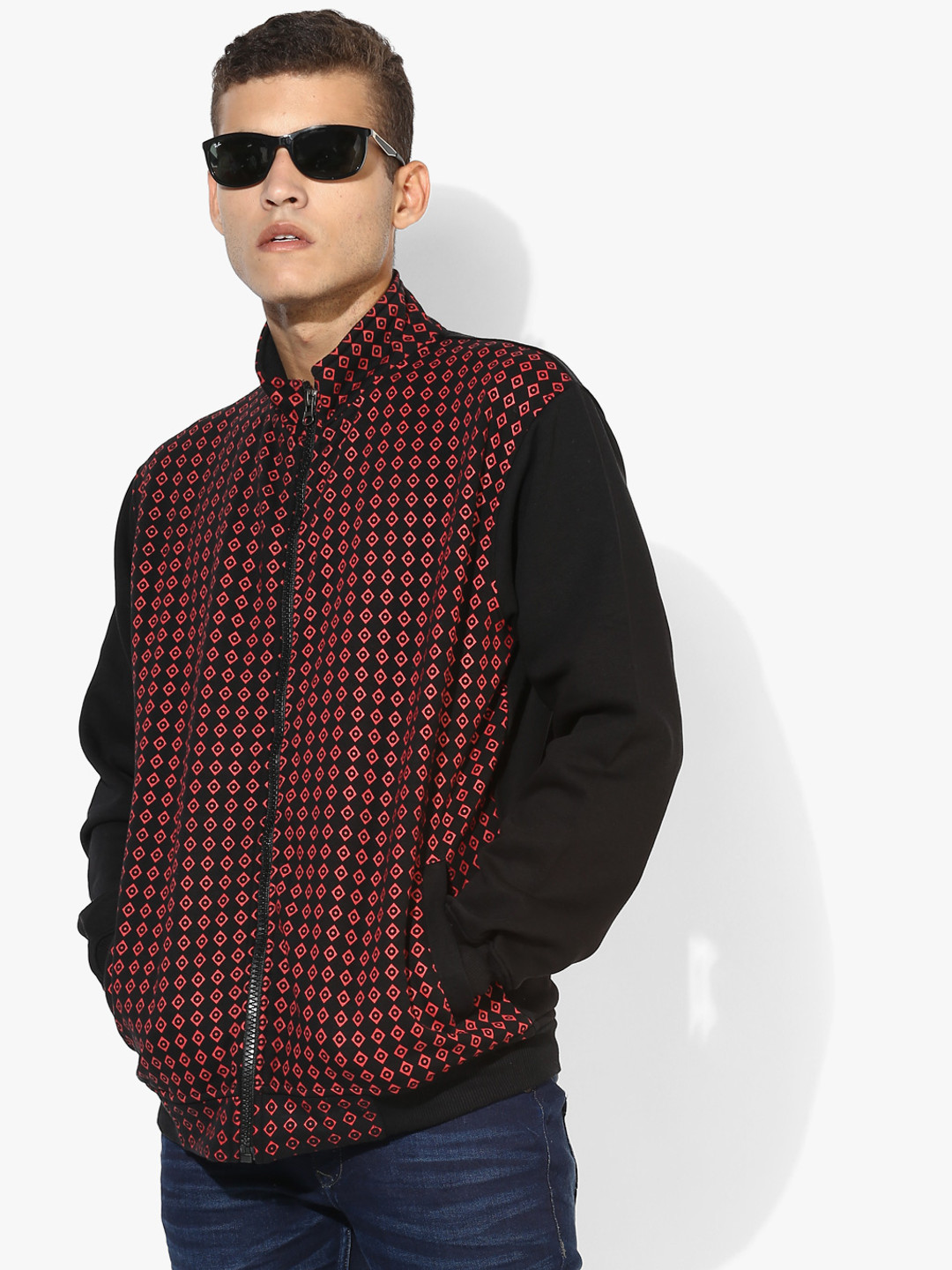 Black Printed Sweat Jacket