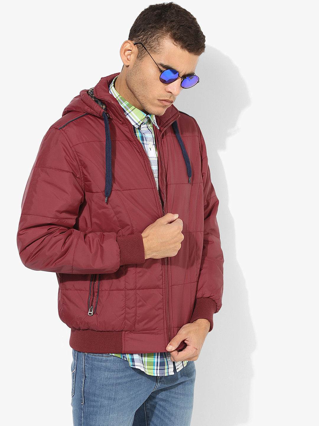 Maroon Solid Padded Jacket