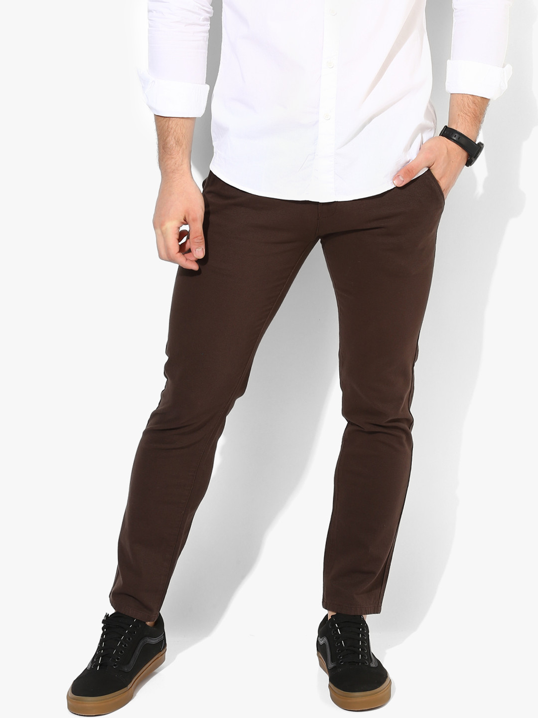 Brown Solid Slim Fit Chinos