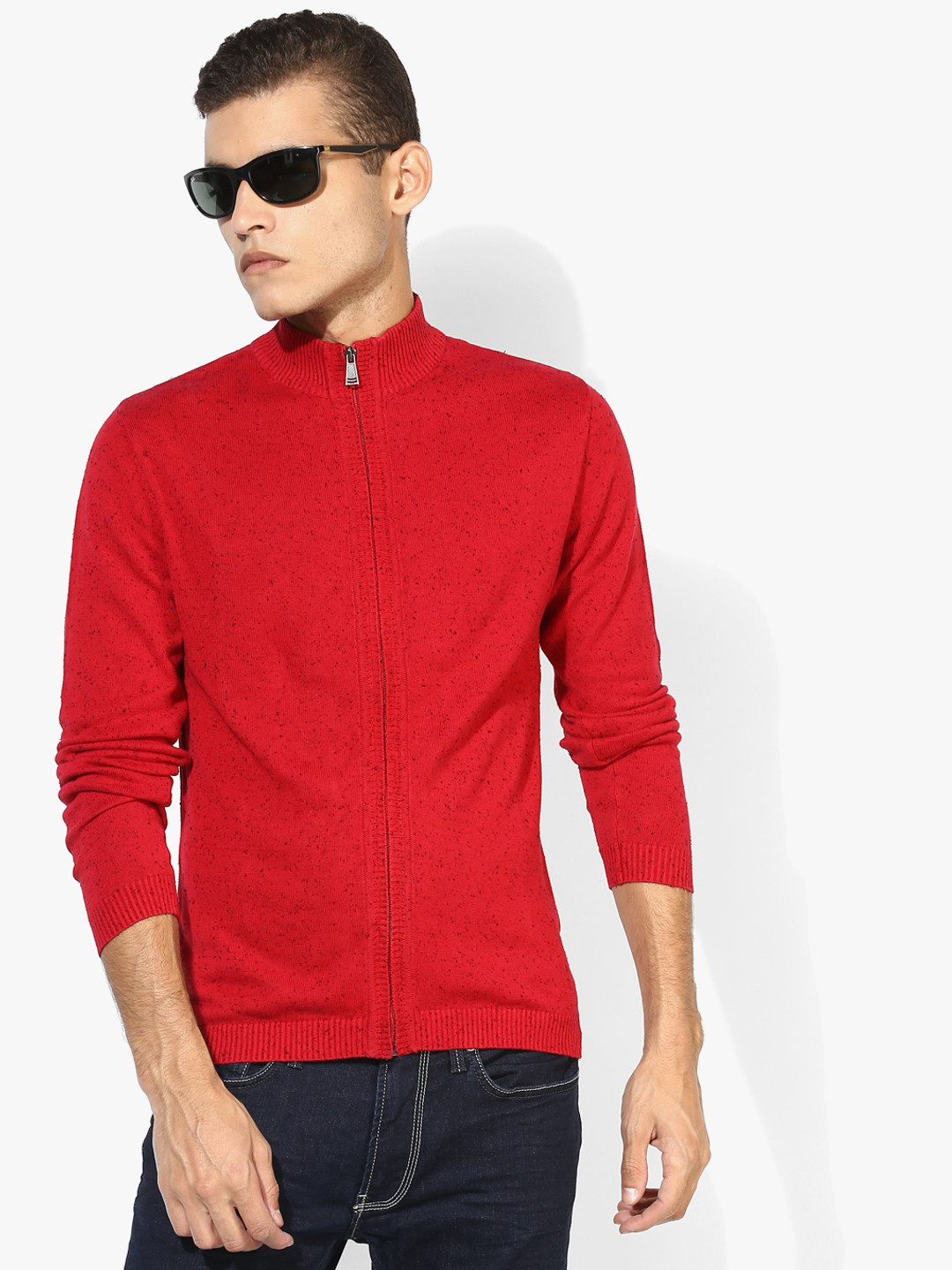 Red Textured High Neck Sweater