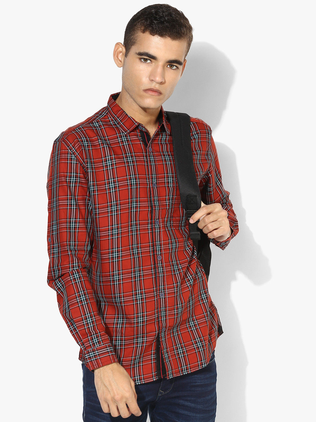 Rust Checked Slim Fit Casual Shirt