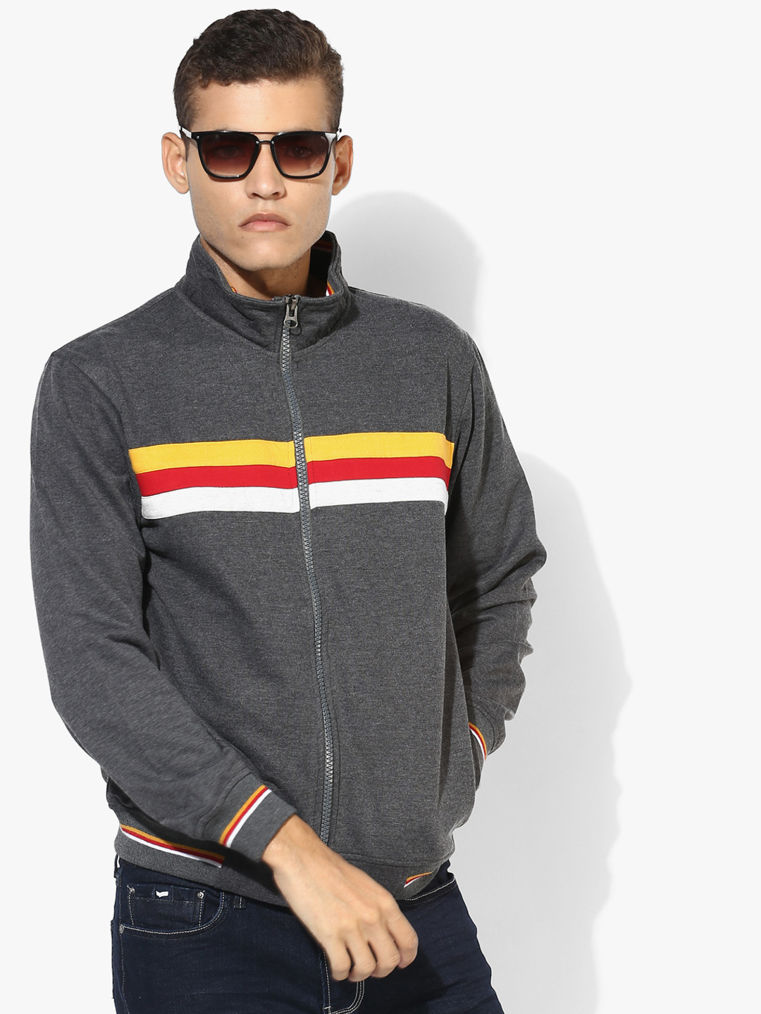 Grey Striped Sweat Jacket
