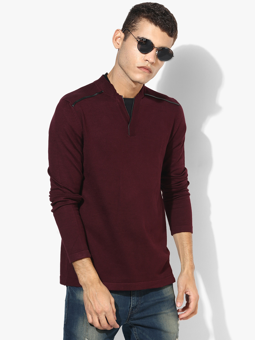 Maroon Solid Sweater