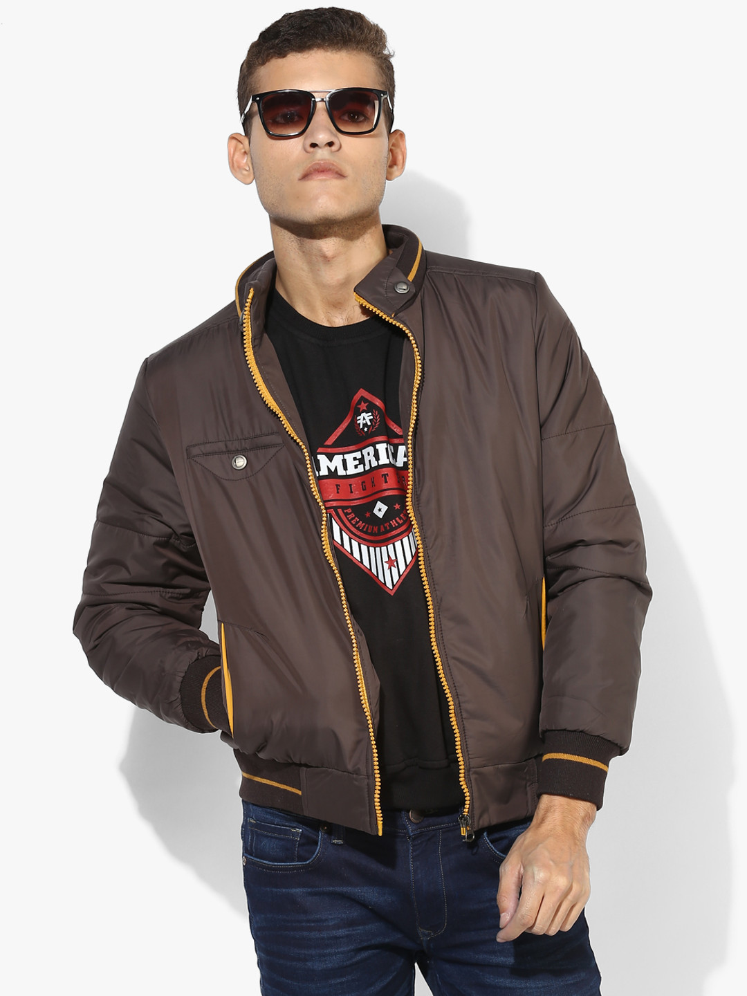 Brown Solid Quilted Jacket