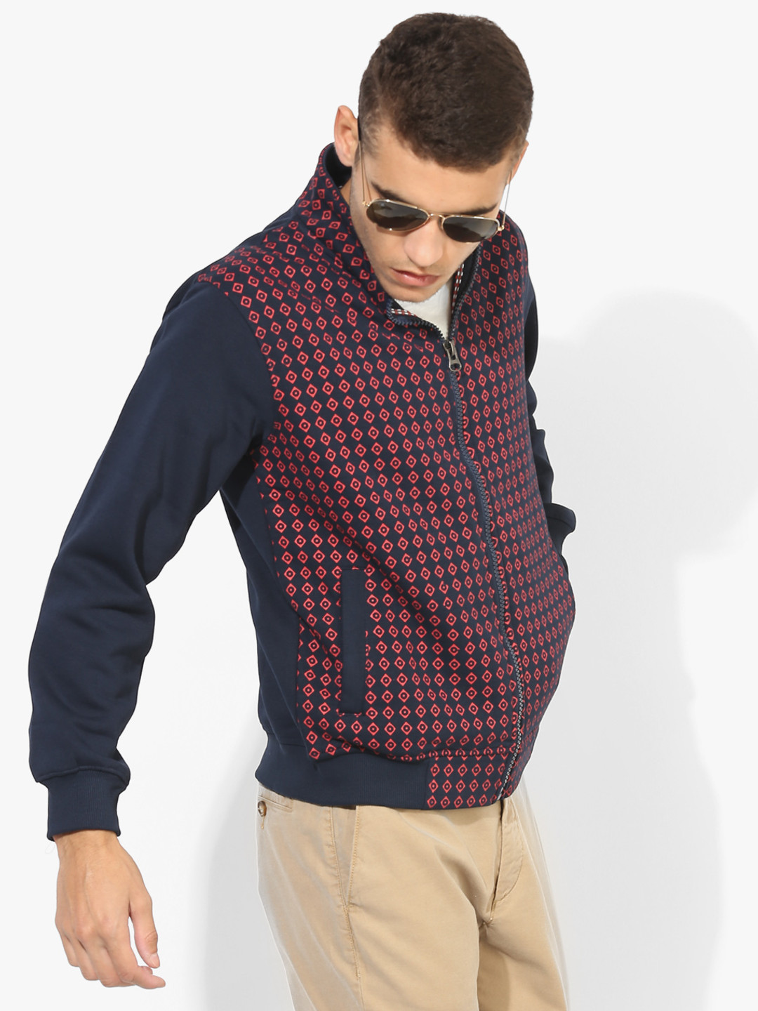 Navy Blue Printed Sweat Jacket