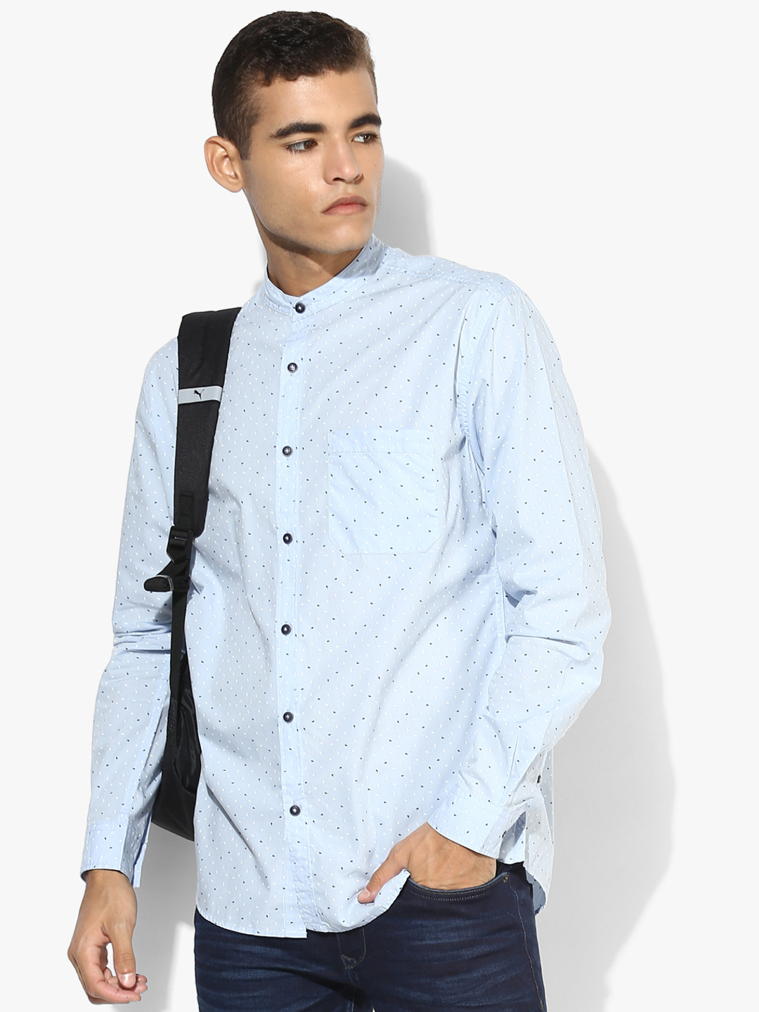 Light Blue Printed Slim Fit Casual Shirt