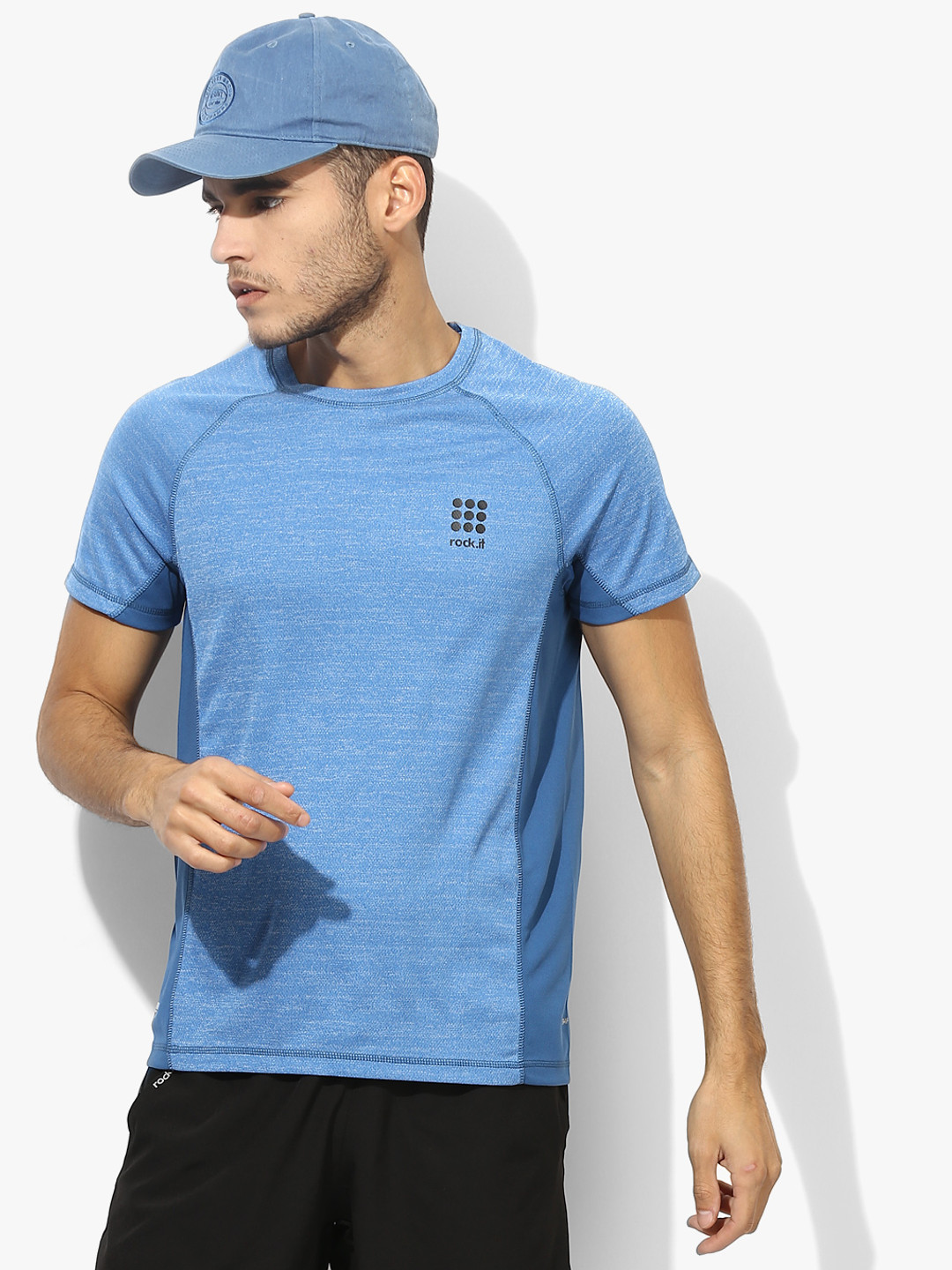 Blue Textured Round Neck T-Shirt