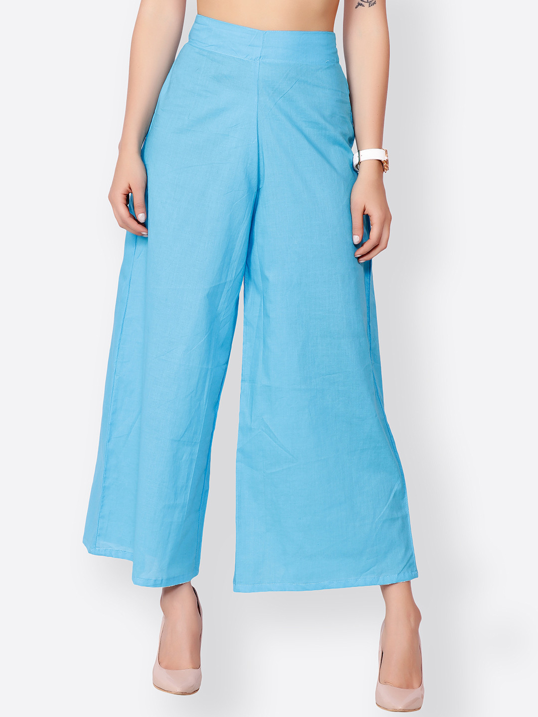 SCORPIUS Women Blue Wide Leg Solid Palazzos