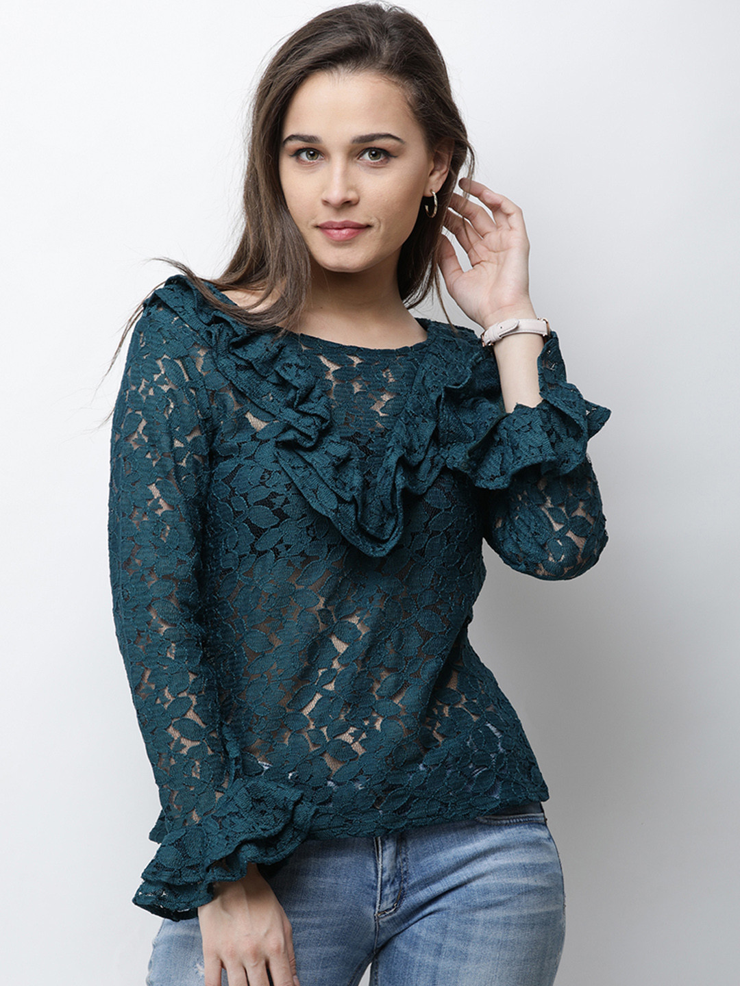 Cation Women Green Self Design Top