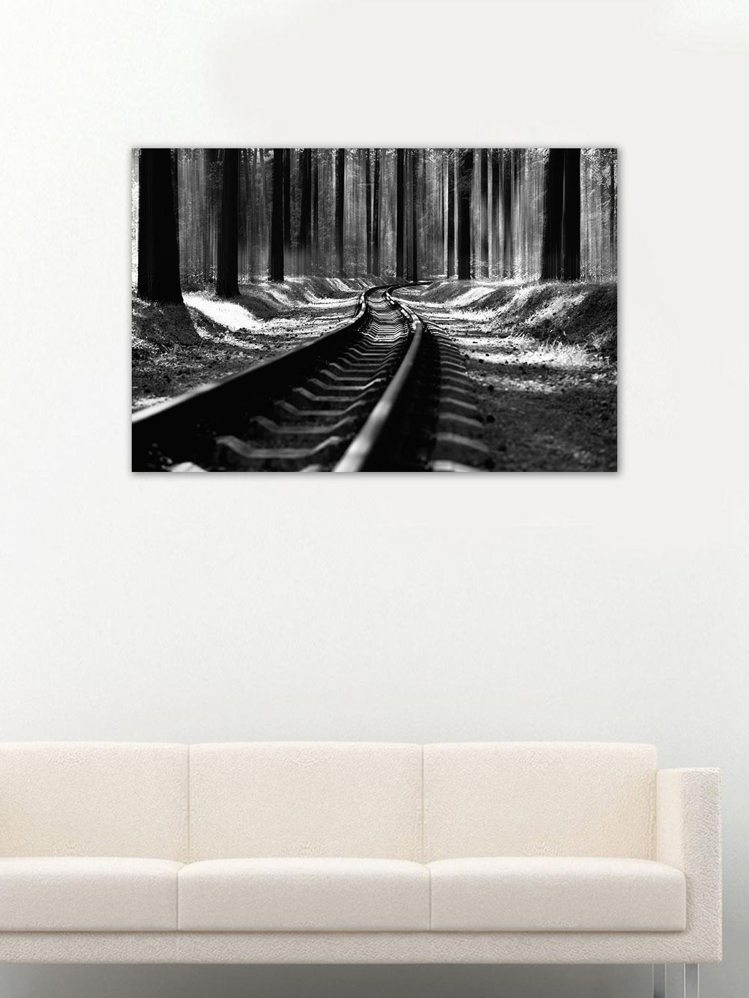 999Store Black & White Forest Railroad Wall Art