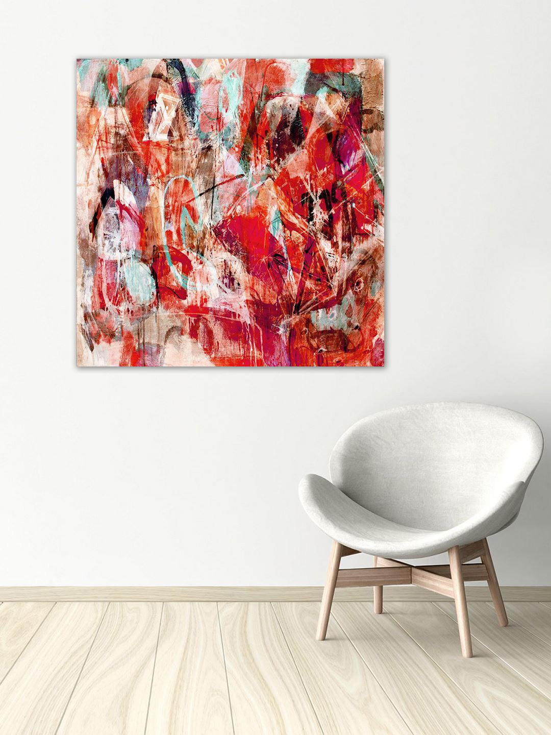 999Store Red Handpainted Abstract Wall Art