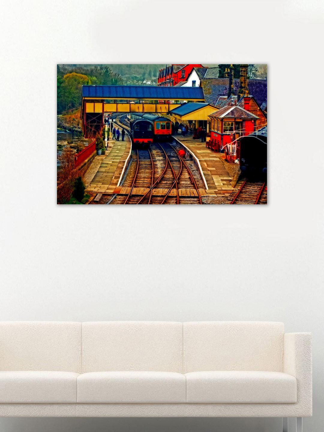999Store Railway Station Canvas Wall Rectangle Paintings Wall Art - 30x18In