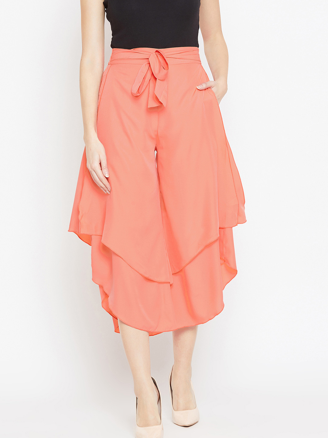 Bitterlime Women Peach-Coloured Cropped Palazzos