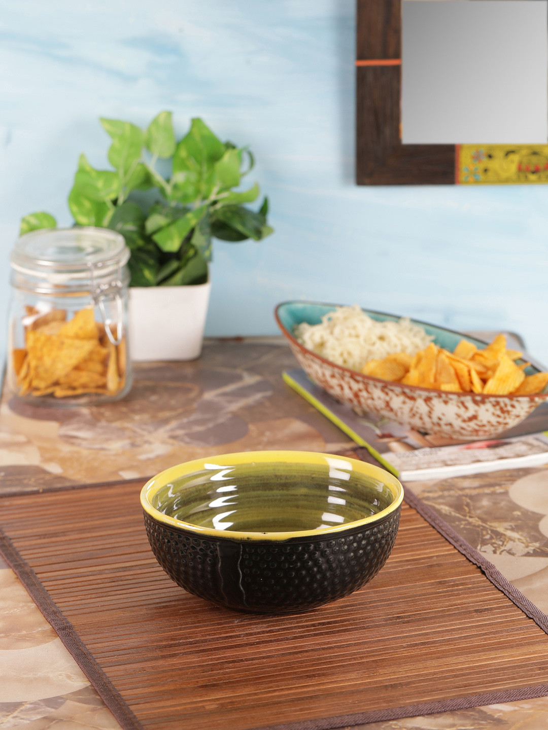 VarEesha Olive Green Solid 7 Inch Ceramic Bowl