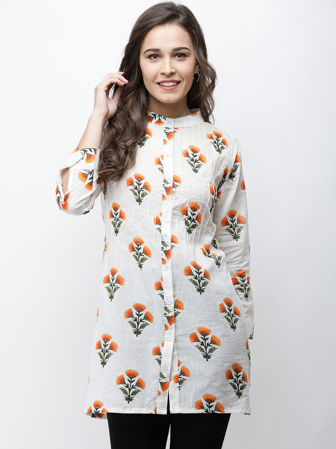Cation White & Green Printed Tunic