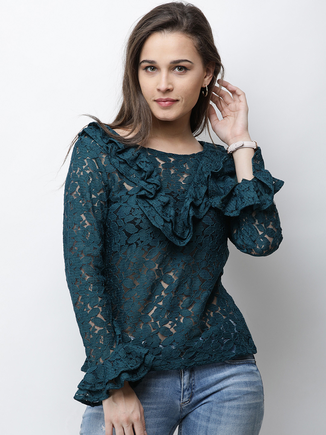Cation Women Green Self Design Top
