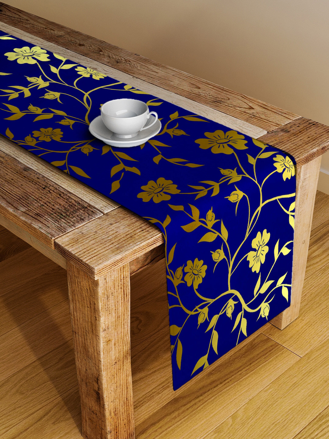Alina decor Blue & Yellow Floral Table Runner