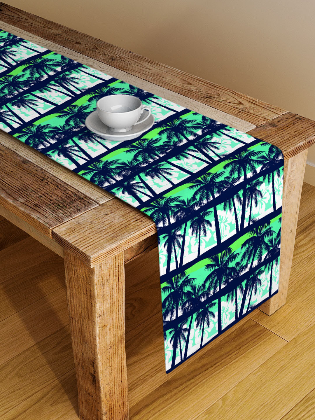 Alina decor Off-White & Blue Tropical Table Runner
