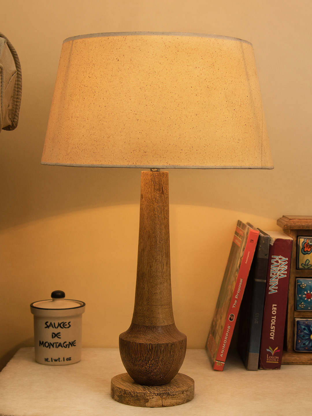 Homesake Brown & Beige Solid Classic Cubist Handcrafted Table Lamp with Shade