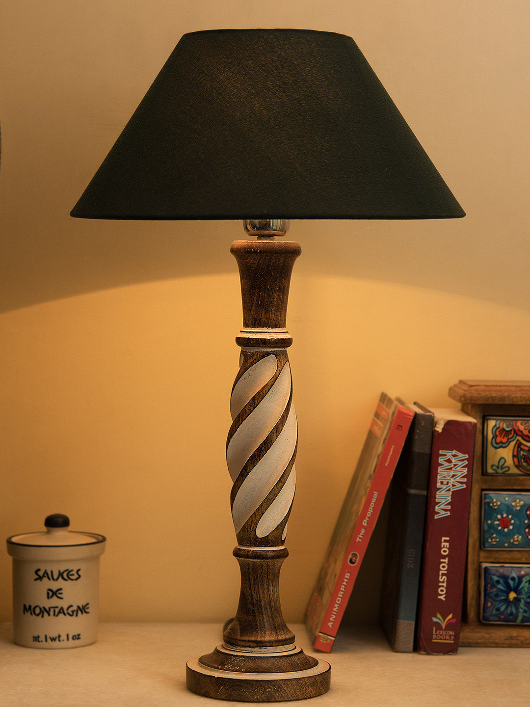 Homesake Brown & Green Solid Antique Twister Handcrafted Table Lamp with Shade