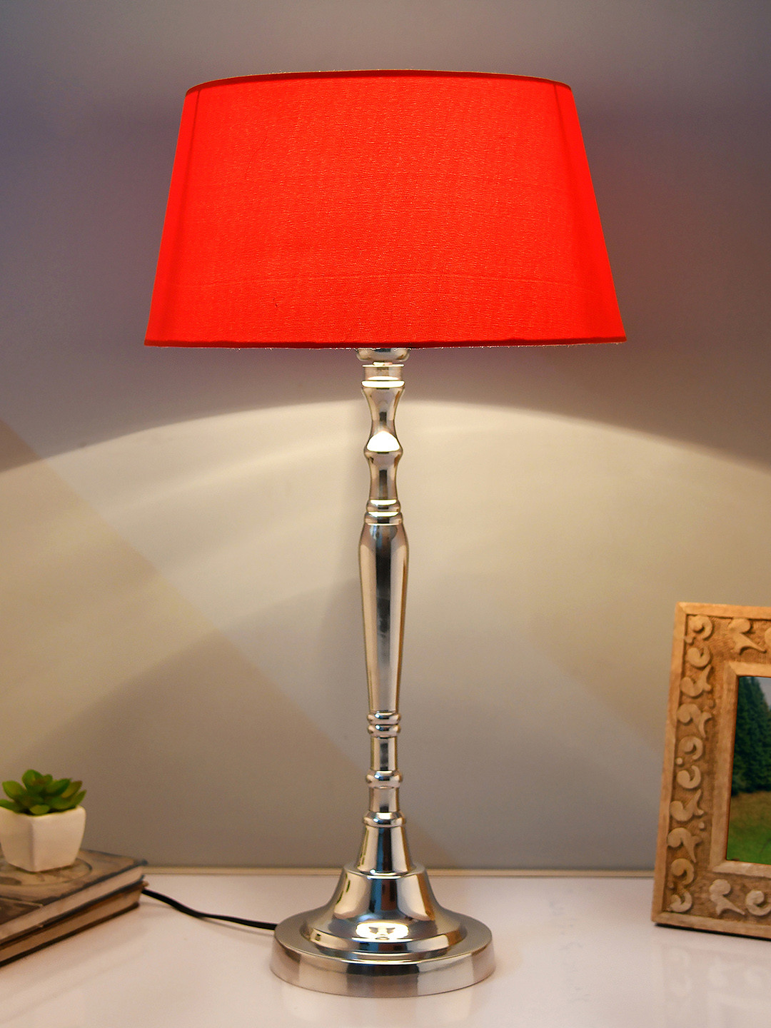Homesake Silver-Toned & Red Solid Bedside Standard Lamp