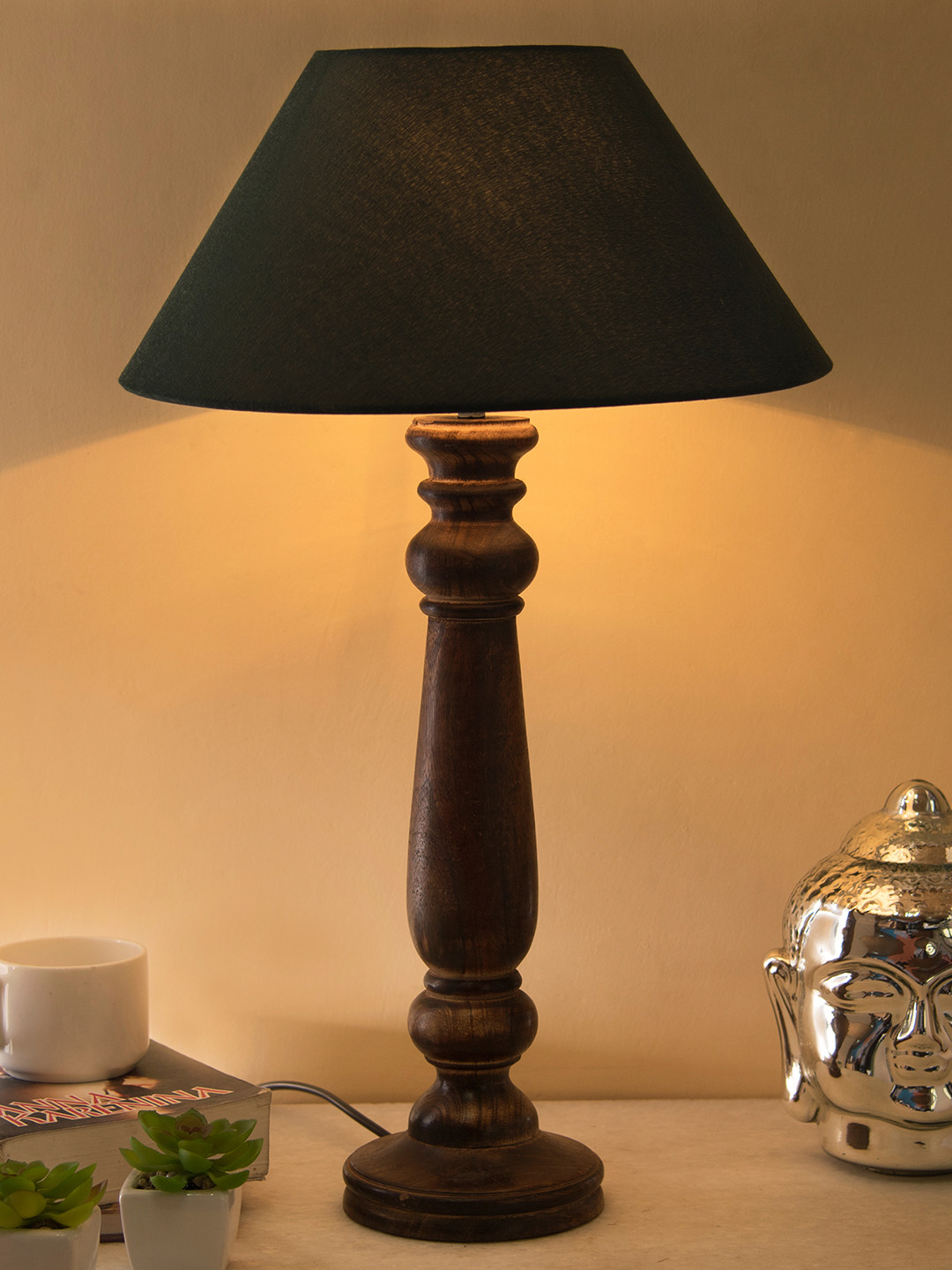 Homesake Brown & Green Solid Mabel Antique Handcrafted Table Lamp with Shade